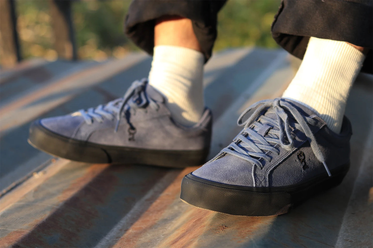 Goluck Designer Skate Shoes For Skateboarding Unisex Suede Leather Blue Trainers  Rubber Sole Sport sneake Walking Casual  Shoe