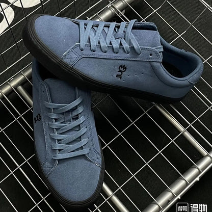 Goluck Designer Skate Shoes For Skateboarding Unisex Suede Leather Blue Trainers  Rubber Sole Sport sneake Walking Casual  Shoe