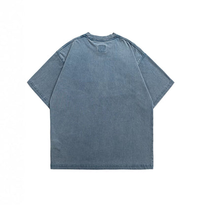 Washed vintage letter printed short sleeved T-shirt