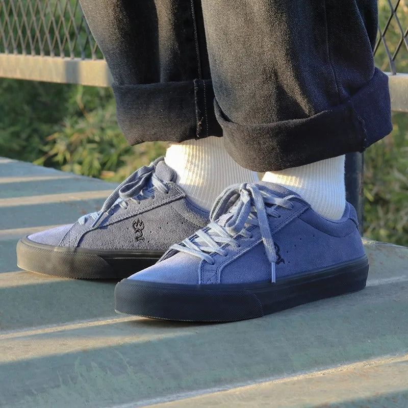 Goluck Designer Skate Shoes For Skateboarding Unisex Suede Leather Blue Trainers  Rubber Sole Sport sneake Walking Casual  Shoe