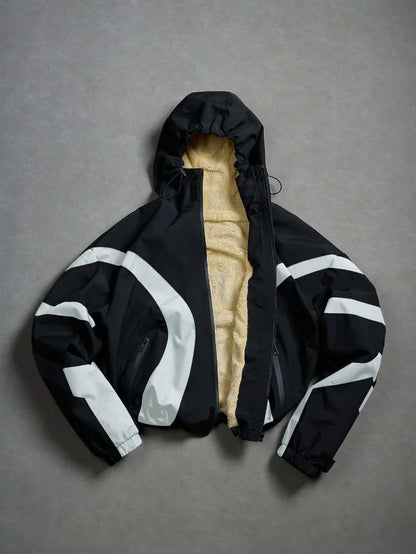 American Style Winter Short Jackets Men Fleece Lined Warm Hooded Coat Man Hip Hop Streetwear Loose Fit Outdoor Windbreaker