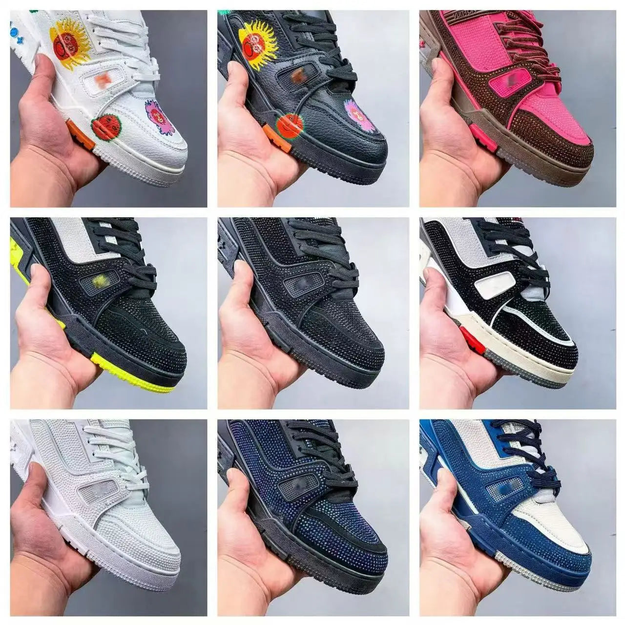 Fashionable Low-Top Unisex Trainer Shoes with Diamond Print High-Top Version Men's Sport Shoes Breathable Wear-Resistant Rubb...