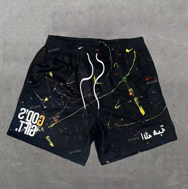 Sport Training Breathable Fashionable Shorts Casual Vintage God's Gift Pattern Print Street Shorts Quick-drying Streetwear Moto