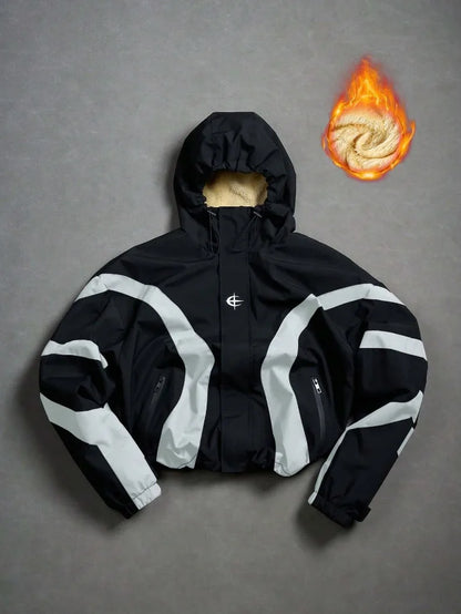 American Style Winter Short Jackets Men Fleece Lined Warm Hooded Coat Man Hip Hop Streetwear Loose Fit Outdoor Windbreaker