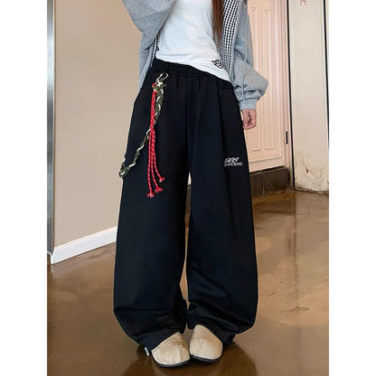 YIBASHU American Retro Gray Sports Pants Women's Autumn Winter High Street Loose Jazz Dance Wide Leg Pants Casual Pants Trend