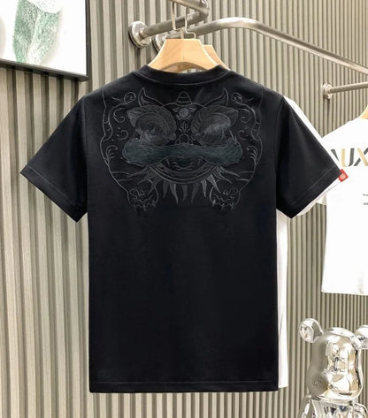 Male Tees Shirts Skinny Embroidery Lion New In Party Y2k Original Tops Hot Basic Korean Popular Clothes Cool Cheap Men's T-shirt