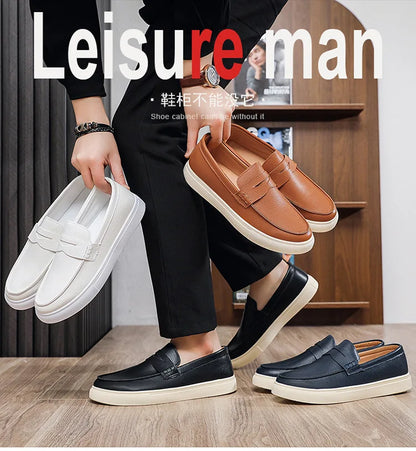 Casual Slip-On Men's Bean Oes Spring 2026 New Sle Comfortable Leather Sneakers Breathable Round Toe Flat Heel PU Lined