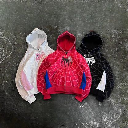 Y2K Spider 3D Print Oversized Zip Hoodie