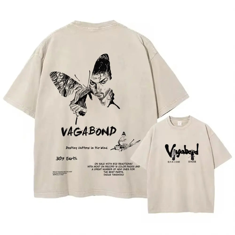 Men Streetwear Tshirt Anime Vagabond Graphic Print Vintage Harajuku Washed Black T Shirt Men Summer Casual Cotton Loose Top Tee