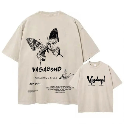 Men Streetwear Tshirt Anime Vagabond Graphic Print Vintage Harajuku Washed Black T Shirt Men Summer Casual Cotton Loose Top Tee