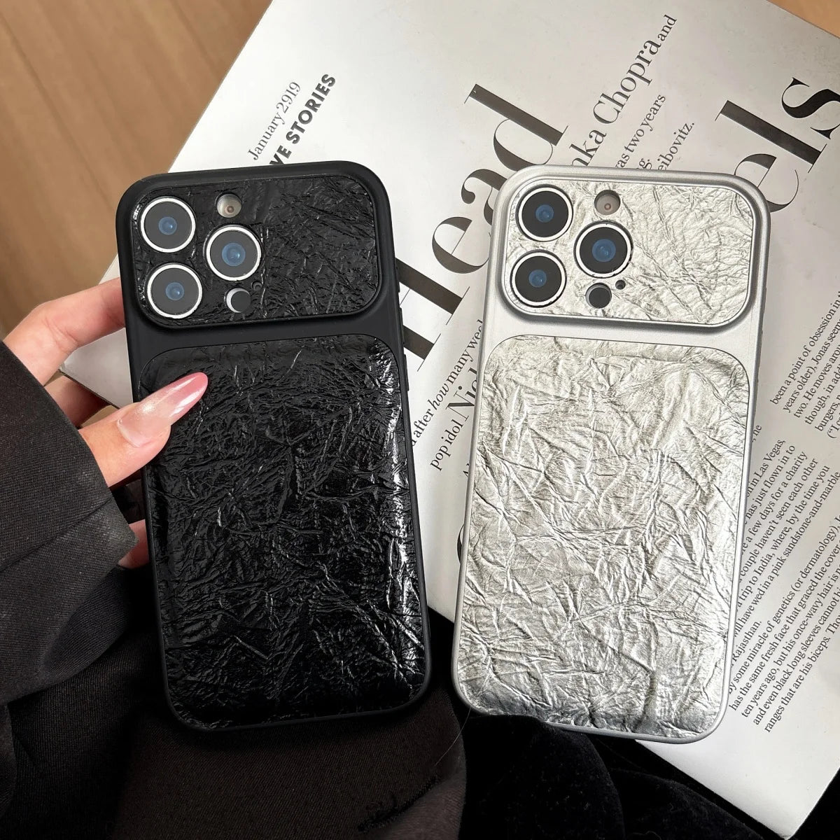 Luxury Retro Petal Flower Large Window Phone Case For iPhone 17 16 15 14 13 Pro Max Fashion 3D Wrinkle Texture Shockproof Cover