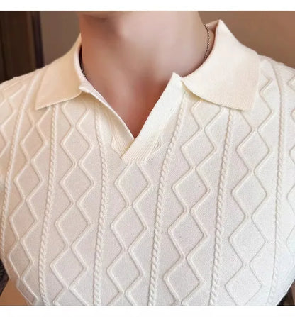 Polo Style Sweaters for Men Summer New Slim Fit Short Sleeve Business Casual T-shirts Male Solid Turn Down Collar Knitwear Tops
