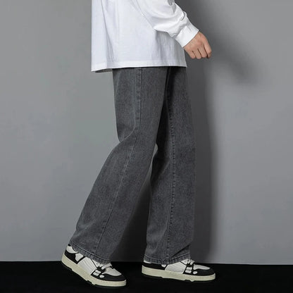 Men Simple Straight Leg Casual Jeans Male Baggy Korean Streetwear Denim Pants Basic Youth Popular Daily Wide Leg Denim Trousers