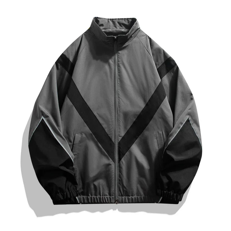 2025 New Men's Autumn Jacket with Reflective Splicing Stand Up Collar Spring and Autumn Sports and Leisure Windproof Jacket