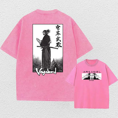 Men Streetwear Tshirt Anime Vagabond Graphic Print Vintage Harajuku Washed Black T Shirt Men Summer Casual Cotton Loose Top Tee