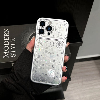 Large Window Lucky Character Phone Case for iPhone 17 16 15 14 13 Pro Max Glass Lens Protection Metallic Paint PC Matte Cover