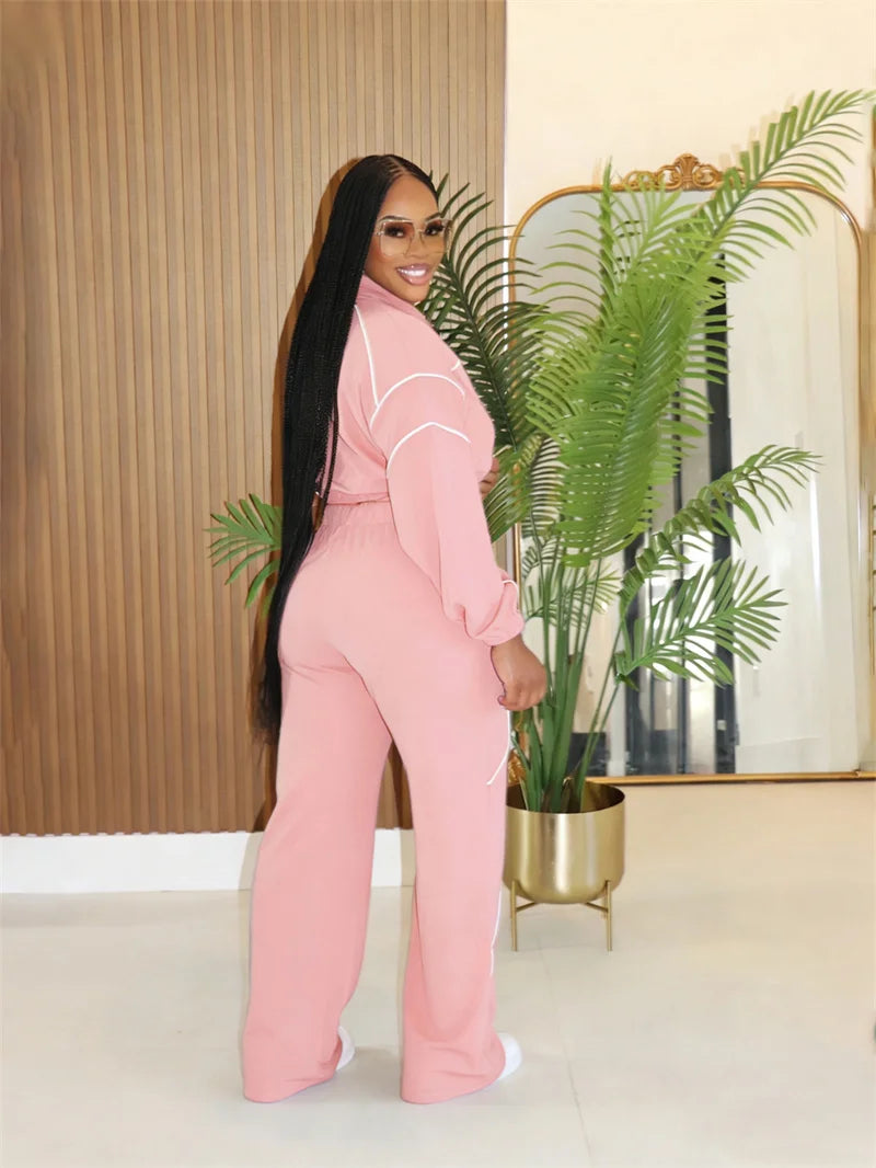 Doyerl Striped Casual Tracksuit Woman Two Piece Set Sports Workout Zipper Long Sleeve Jacket Coat and Sweatpants Matching Sets
