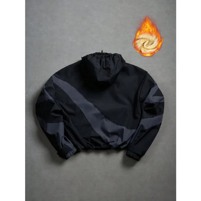 American Style Winter Short Jackets Men Fleece Lined Warm Hooded Coat Man Hip Hop Streetwear Loose Fit Outdoor Windbreaker