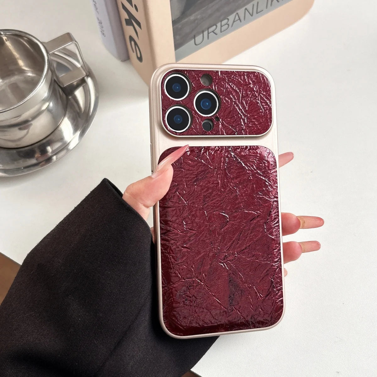 Luxury Retro Petal Flower Large Window Phone Case For iPhone 17 16 15 14 13 Pro Max Fashion 3D Wrinkle Texture Shockproof Cover