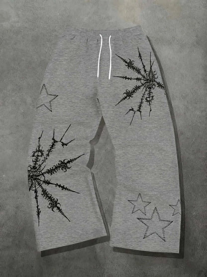 Star Print Streetwear Straight-Leg Unisex Pants