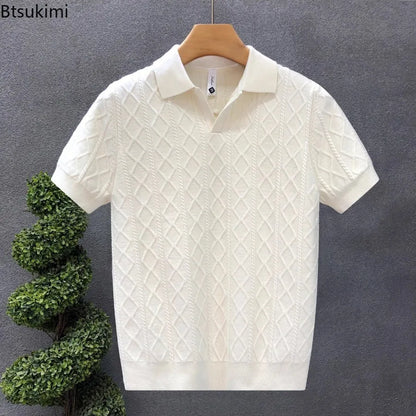 Polo Style Sweaters for Men Summer New Slim Fit Short Sleeve Business Casual T-shirts Male Solid Turn Down Collar Knitwear Tops