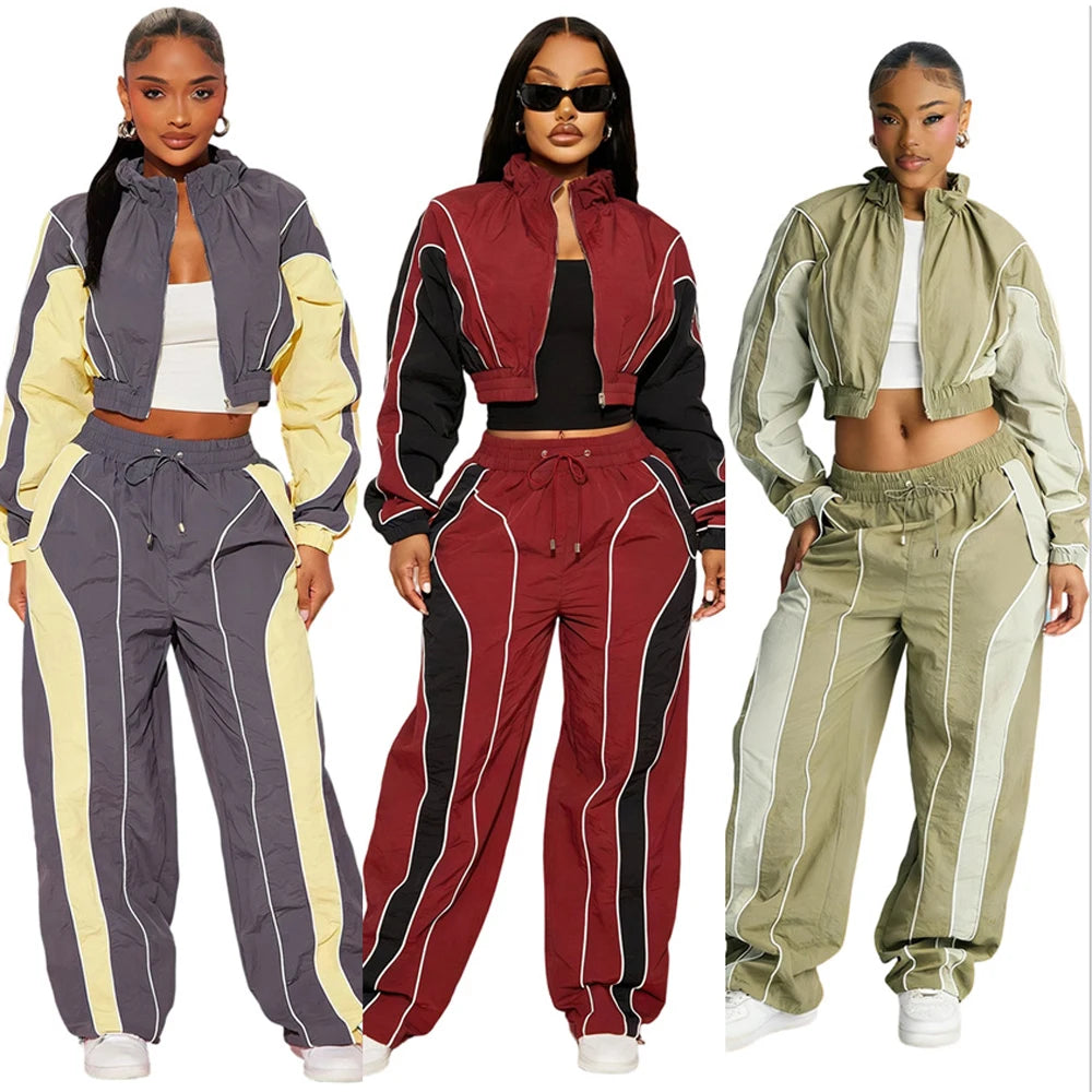 Premium Quality Nylon Tracksuit Set Zip-up Jacket Lightweight Waterproof Breathable Windbreaker Sets Training Tracksuits Women