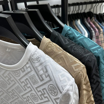 Brand Ice Silk Breathable Short Sleeve Men's O-neck Fashion Designer 2025 Summer Cool and Comfortable T-shirt Men's Wear