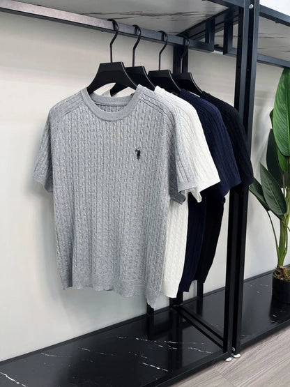 Advanced Ice Silk Knitted Short Sleeve Men Summer Trendy Luxury Brand Golf Pony Embroidery Casual Round Neck Breathable T-shirt