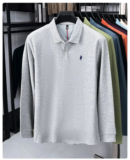 100% cotton high-end brand long sleeve polo shirt new Paul pony embroidery luxury comfort men's business leisure lapel T-shirt