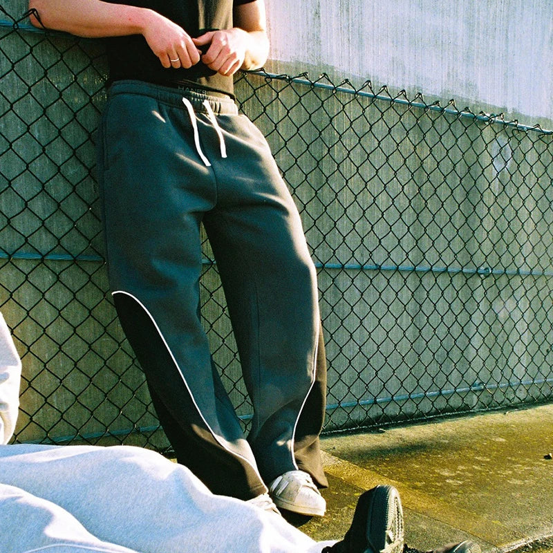 Trendy Letter Embroidery Patchwork Sweatpants Elastic American Sports for Men And Women