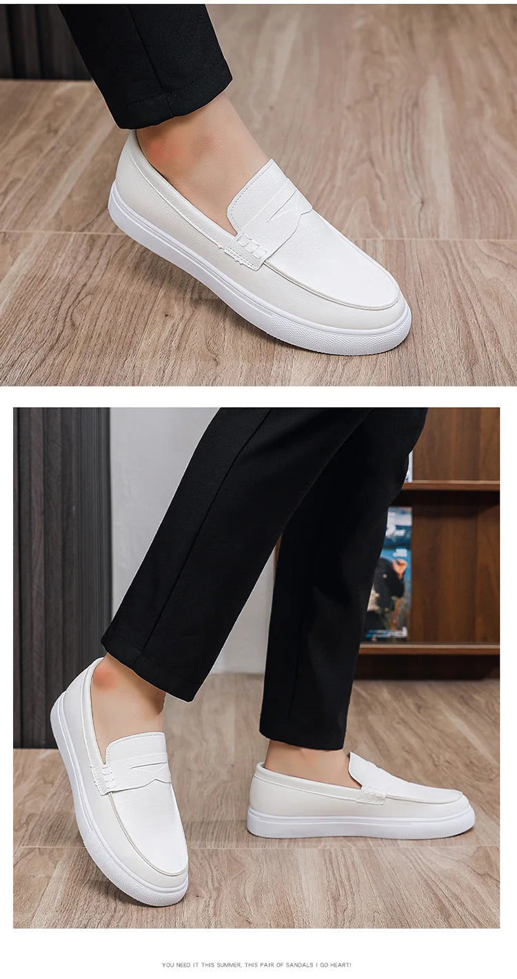 Casual Slip-On Men's Bean Oes Spring 2026 New Sle Comfortable Leather Sneakers Breathable Round Toe Flat Heel PU Lined
