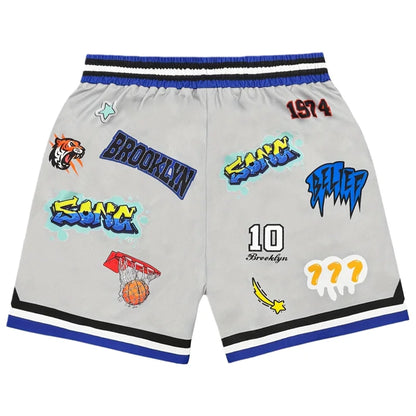 Brooklyn  Basketball  Shorts, Graffiti Patches Retro Beige Casual Streetwear Athletic Bottoms Men's casual quick-drying shorts