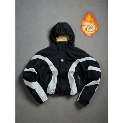 American Style Winter Short Jackets Men Fleece Lined Warm Hooded Coat Man Hip Hop Streetwear Loose Fit Outdoor Windbreaker