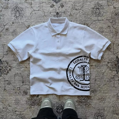Y2K Polo Shirt Print Rock Goth Oversized T-shirt Hip Hop Button-down Collar Shirt Punk Casual Tee Minimalist and Fashionable