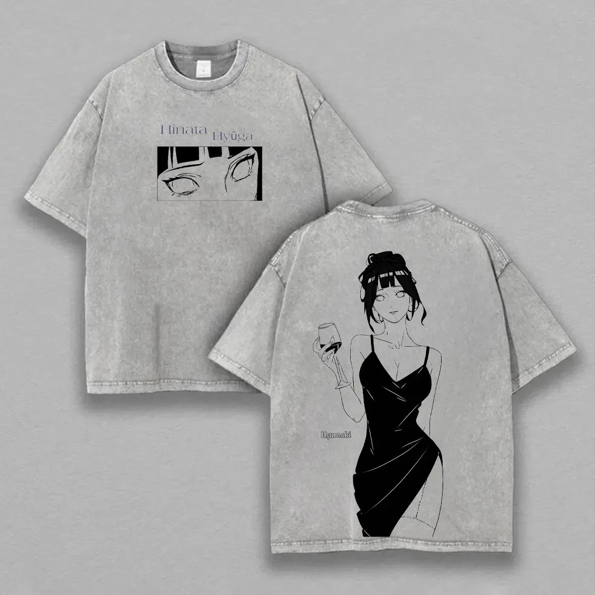 Hinata Hyuga T Shirt Naruto Women Acid Wash Back Print Dress Anime Graphic Cotton Streetwear Byakugan Vintage Bootleg Tee