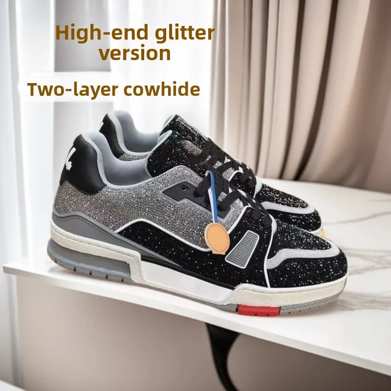 Fashionable Low-Top Unisex Trainer Shoes with Diamond Print High-Top Version Men's Sport Shoes Breathable Wear-Resistant Rubb...