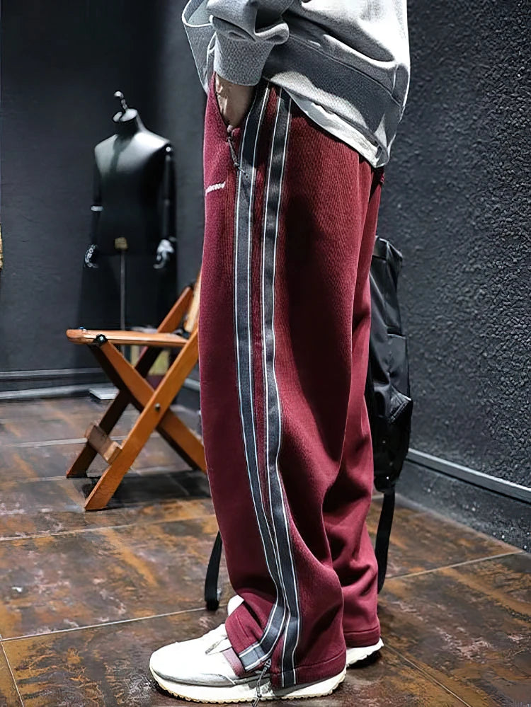 Side Zipper Split Casual Sport Baggy Sweatpants Men Straight Long Trousers Outdoor Running Jogging Cargo Pants