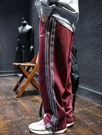 Side Zipper Split Casual Sport Baggy Sweatpants Men Straight Long Trousers Outdoor Running Jogging Cargo Pants