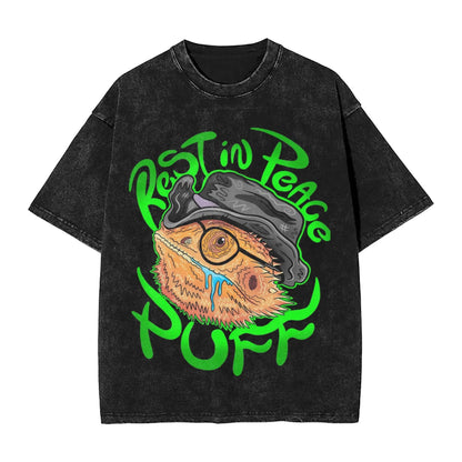 KingCobraJFS RIP Puff Puffers Bearded Dragon Washed T-Shirt Couple  Y2K Classic Cotton T-Shirts Pattern Big Size Tops