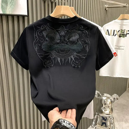 Male Tees Shirts Skinny Embroidery Lion New In Party Y2k Original Tops Hot Basic Korean Popular Clothes Cool Cheap Men's T-shirt