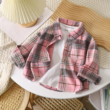 1PCS Autumn Blouses & Shirts New Spring Boy Shirt Plaid Long-sleeved Children's Fashion Tops Boys Handsome Spring Jacket Shirt
