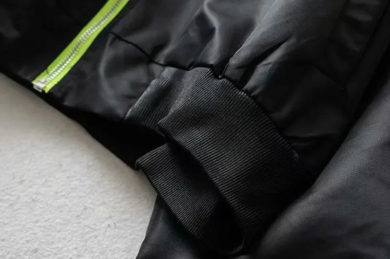 High Waisted Cropped Flight Jacket Women Spring Autumn Long Sleeved Folds Zipper Outerwear Casual Loose-fit Bomber Jackets Coat