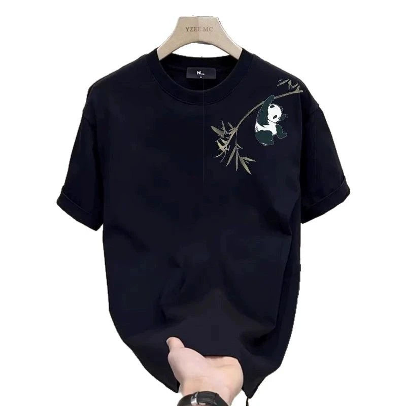 Men's Cotton T-shirts White 5XL T Shirt for Men Casual Summer Wear Bamboo Panda Print Tee Shirts Black Men Clothing