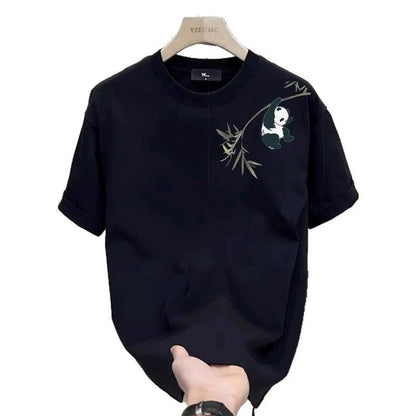 Men's Cotton T-shirts White 5XL T Shirt for Men Casual Summer Wear Bamboo Panda Print Tee Shirts Black Men Clothing