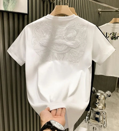 Male Tees Shirts Skinny Embroidery Lion New In Party Y2k Original Tops Hot Basic Korean Popular Clothes Cool Cheap Men's T-shirt