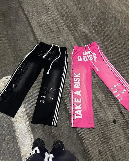 Streetwear Harajuku Retro Sportswear Two Piece Hip Hop Rock Patch Print Loose Hoodie Men Women Sweatshirt Punk Casual Sweatpants