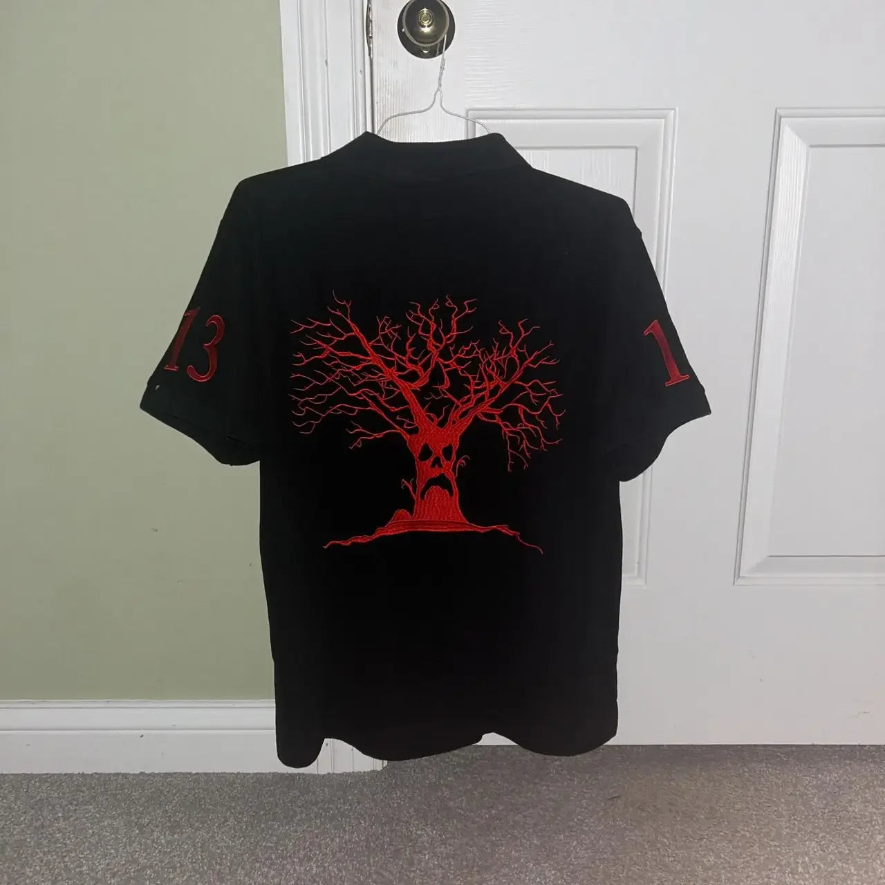 Haunted Mound Polo Shirt America Retro Street Hip Hop Short Sleeve Shirt Y2k Men Casual Embroidery Cotton Top Baseball Clothing