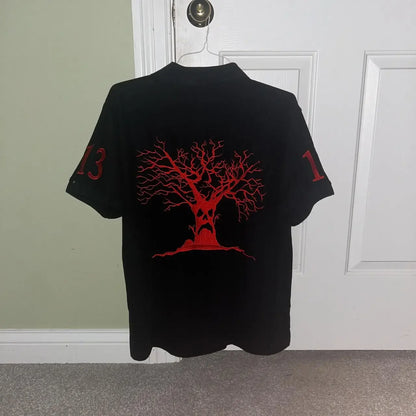 Haunted Mound Polo Shirt America Retro Street Hip Hop Short Sleeve Shirt Y2k Men Casual Embroidery Cotton Top Baseball Clothing