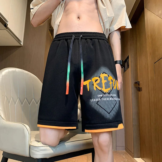 Korean Men's Shorts Casual Short Pants Oversized Beach Shorts Retro Letters Print Sports shorts Five Points Shorts Men Clothing
