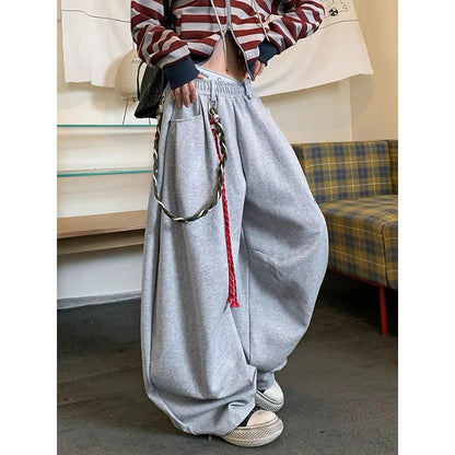 YIBASHU American Retro Gray Sports Pants Women's Autumn Winter High Street Loose Jazz Dance Wide Leg Pants Casual Pants Trend